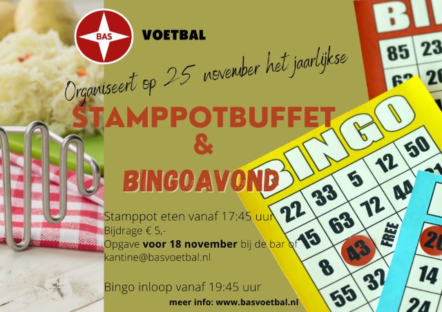 Stamppotbuffet en Bingo op 25 november